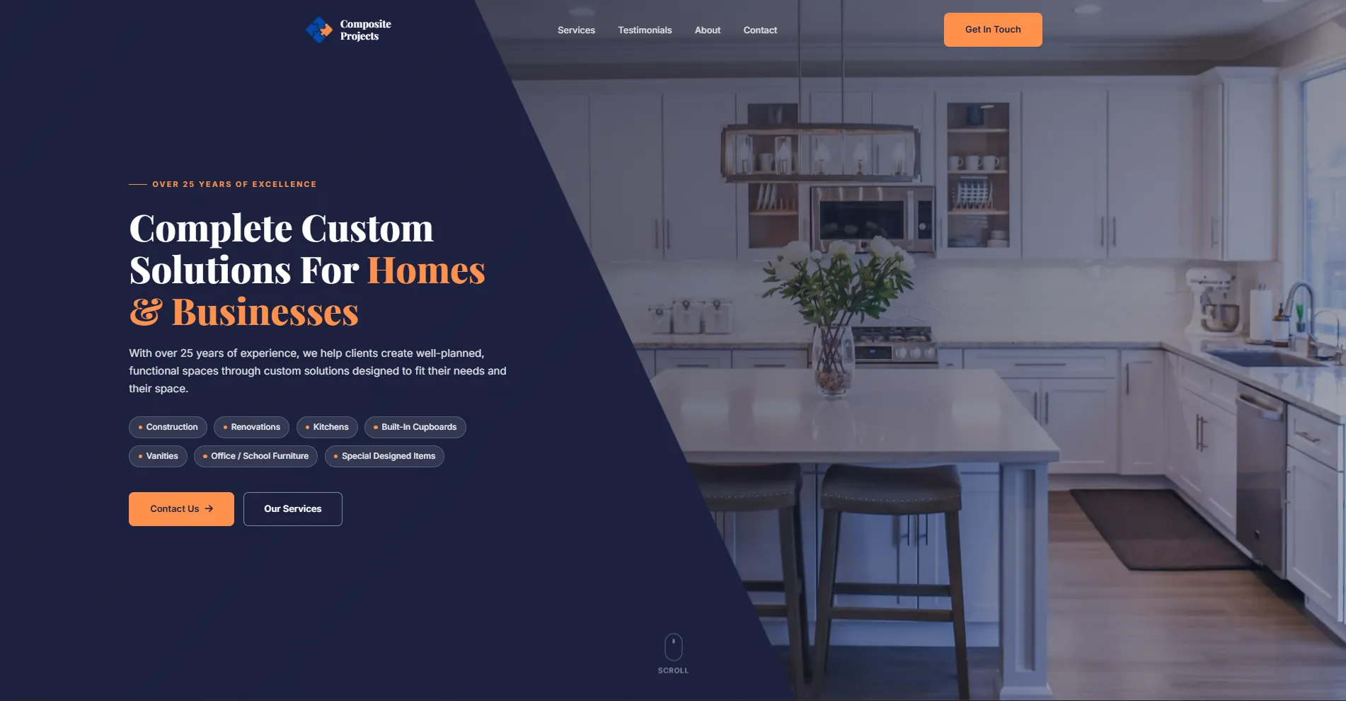 Composite Projects website — custom construction and cabinetry